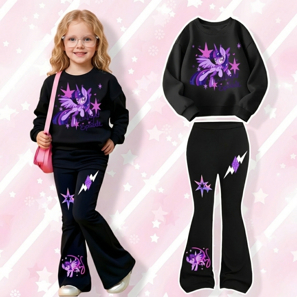 Twilight Sparkle Graphic Themed Sweatshirt And Flared Pants Set For Girls