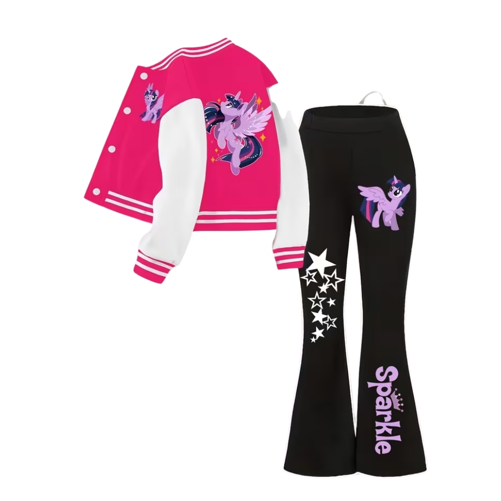 Twilight Sparkle Themed Jacket And Flared Pants 2 Piece Set For Girls