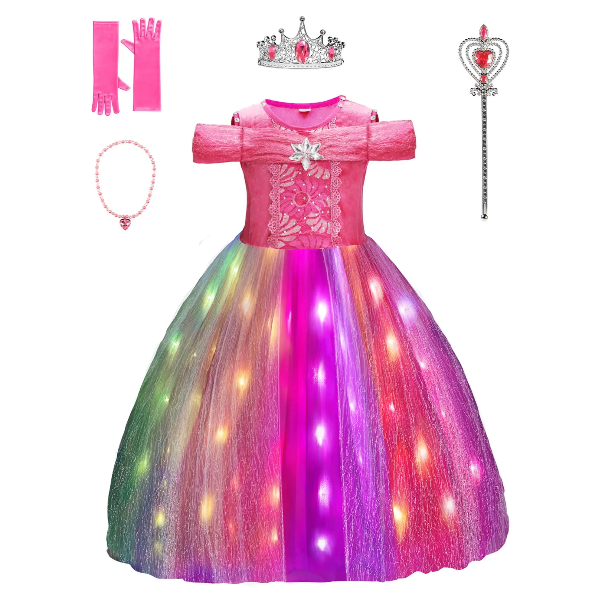 UPORPOR Pink Light-Up Ice Princess Dress for Girls