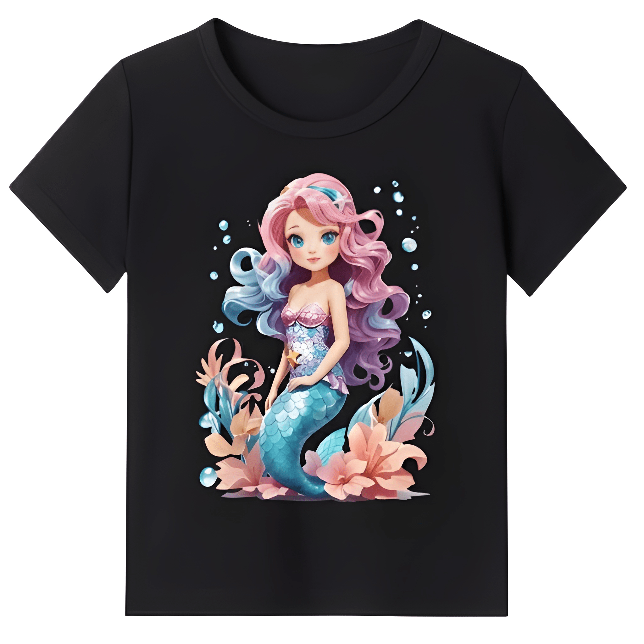 Cartoon Mermaid Graphic Print T Shirt for Girls