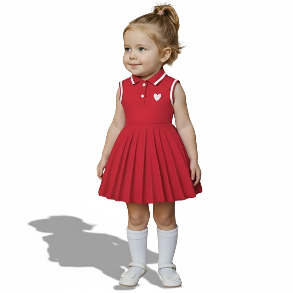 Girls Printed Summer Sleeveless And Collared Casual Dress