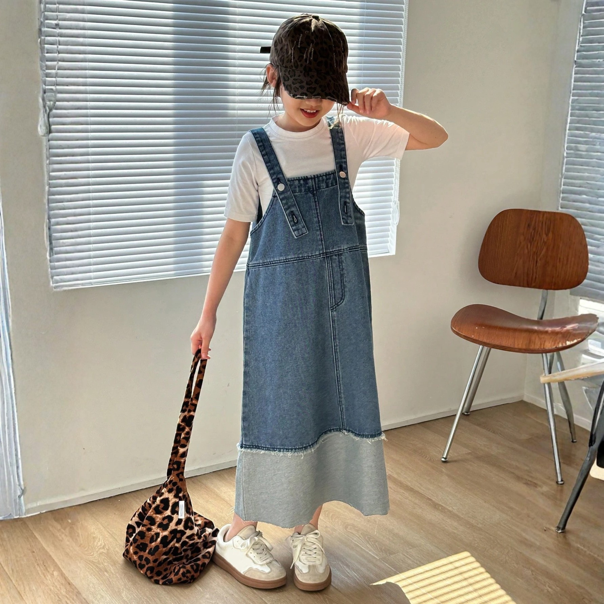 Denim Jumper Dress With Pocket And Button Detail For Girls