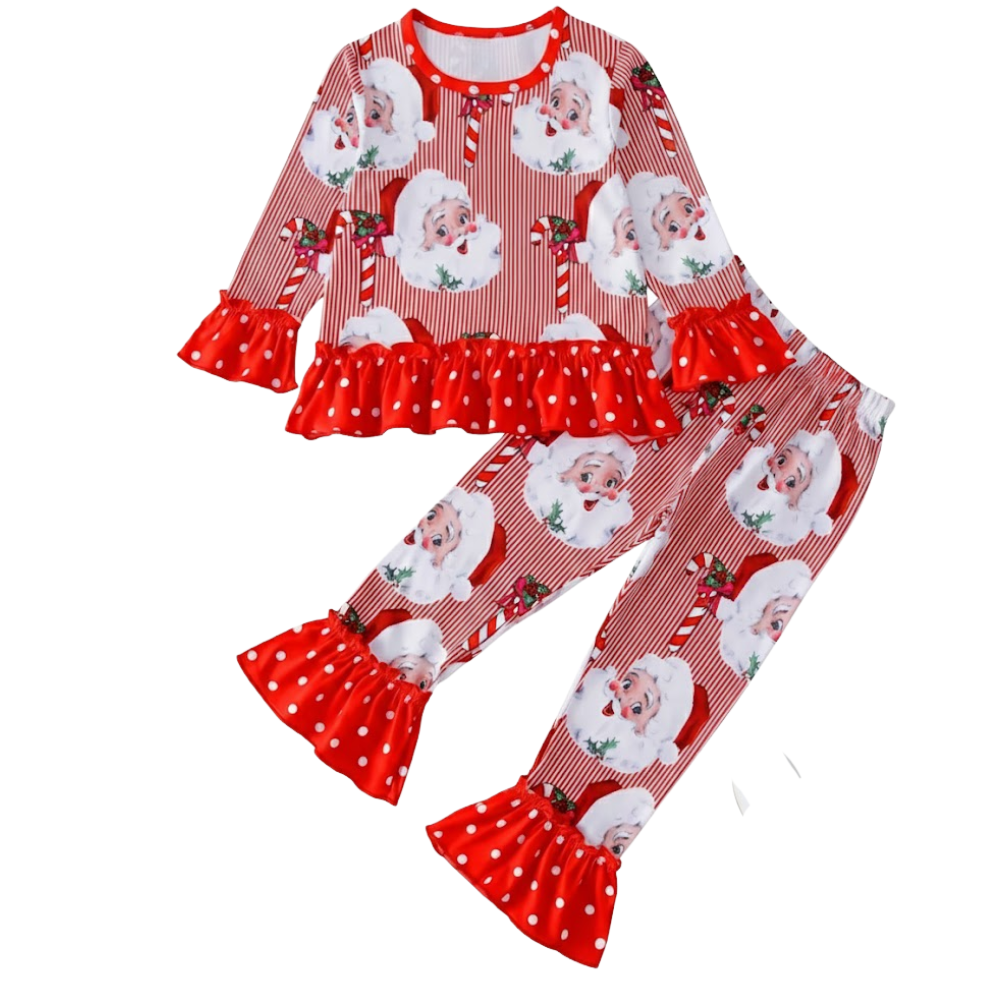 2 Piece Of Girls Christmas Santa Ruffle Sleeve Outfit