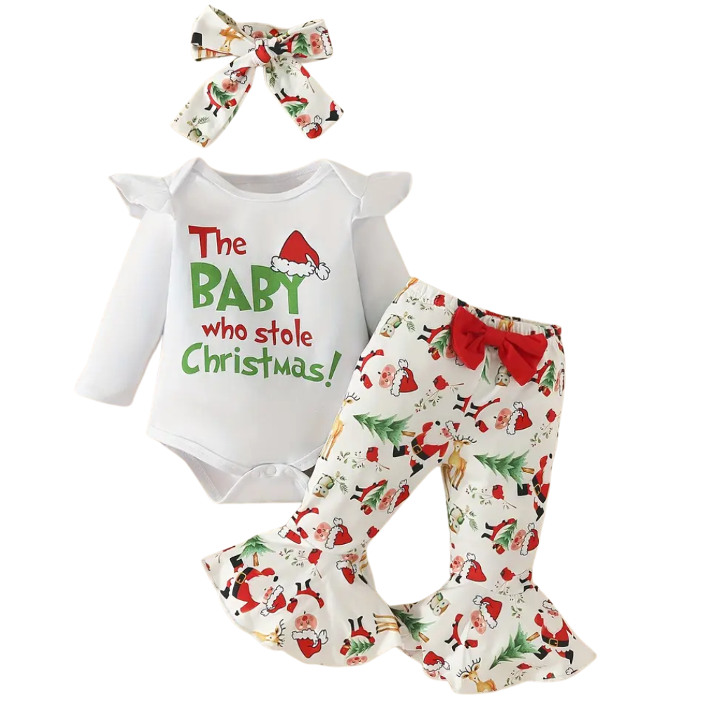 3 Piece Of  Christmas Letter Print Flutter Sleeve Set for Girls