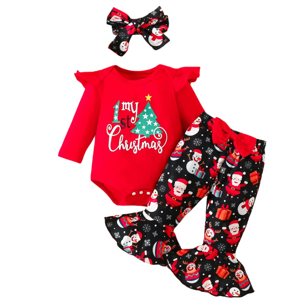 Christmas Santa Themed Outfit Set For Baby With Long Sleeve And Pants Combo