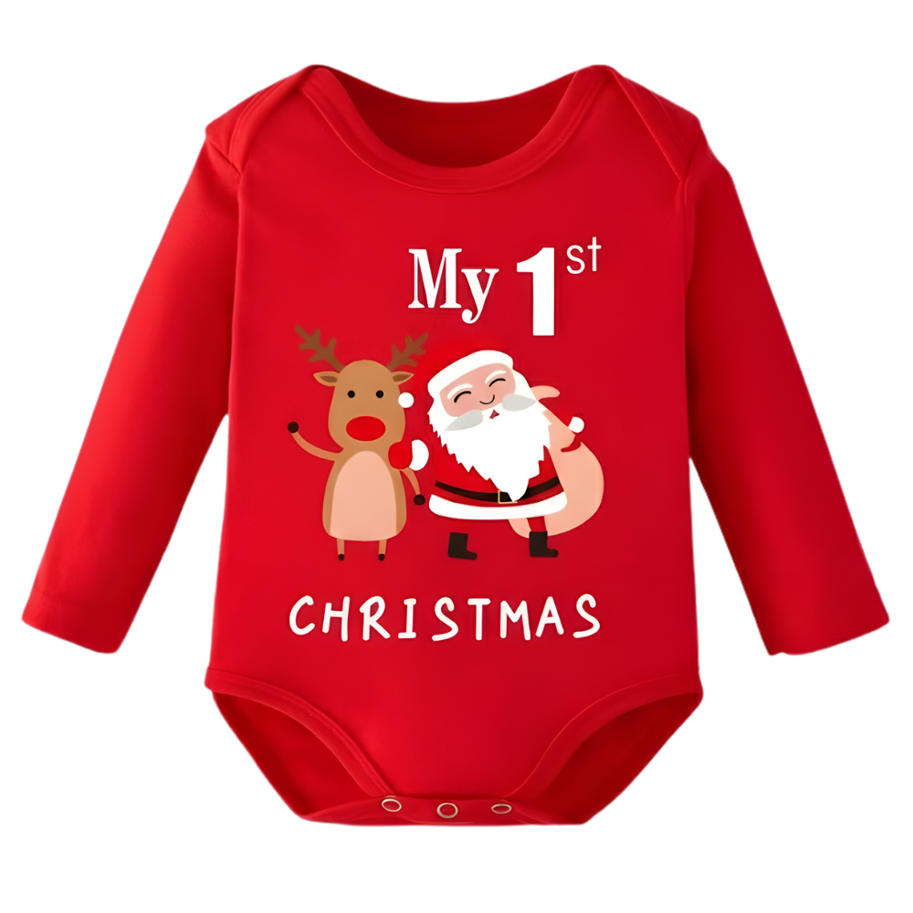 Baby First Christmas Elk Print Long Sleeve Romper