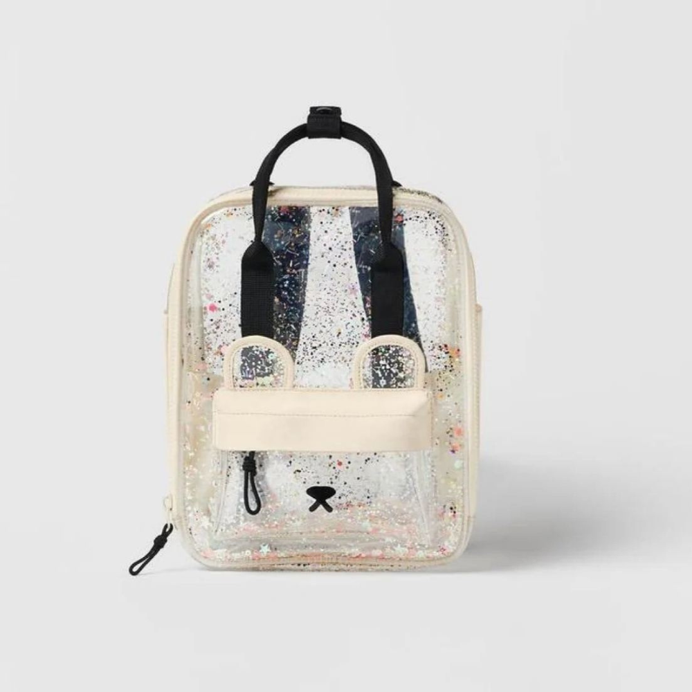 Transparent Teddy Print Design Backpack