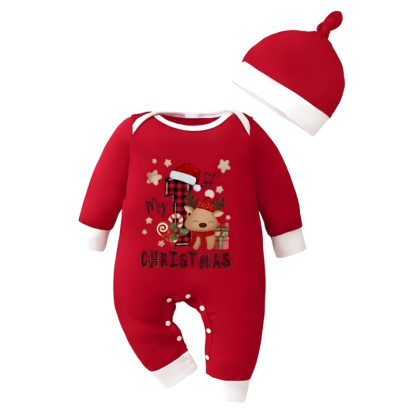 Christmas Hooded Romper With Hat