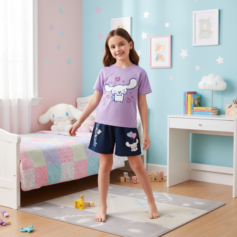 Cinnamoroll Graphic Print Mesh T Shirt And Shorts 2 Piece Set For Girls