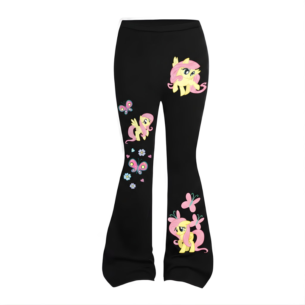 Fluttershy Design Printed Sweatshirt And Flared Pants Set For Girls