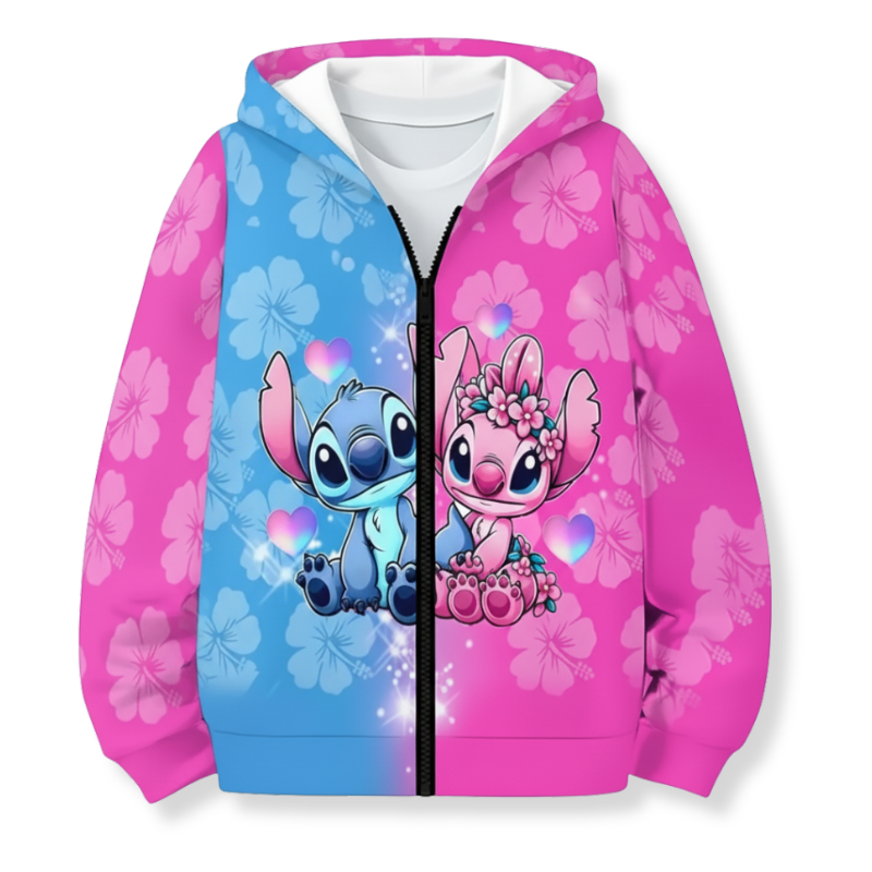 Cartoon Printed Zip Up Hooded Kids Top