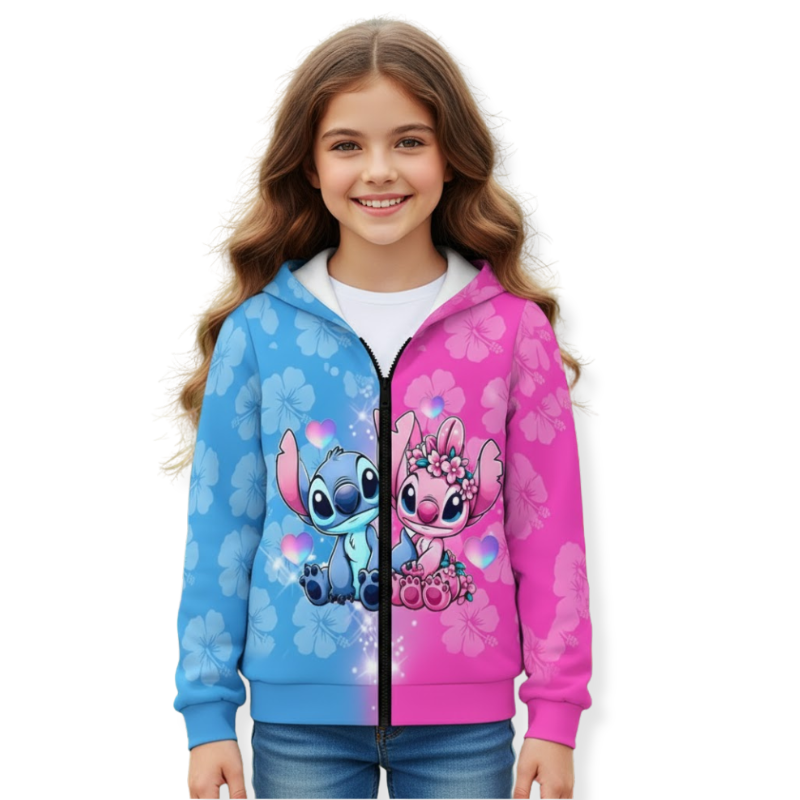 Cartoon Printed Zip Up Hooded Kids Top