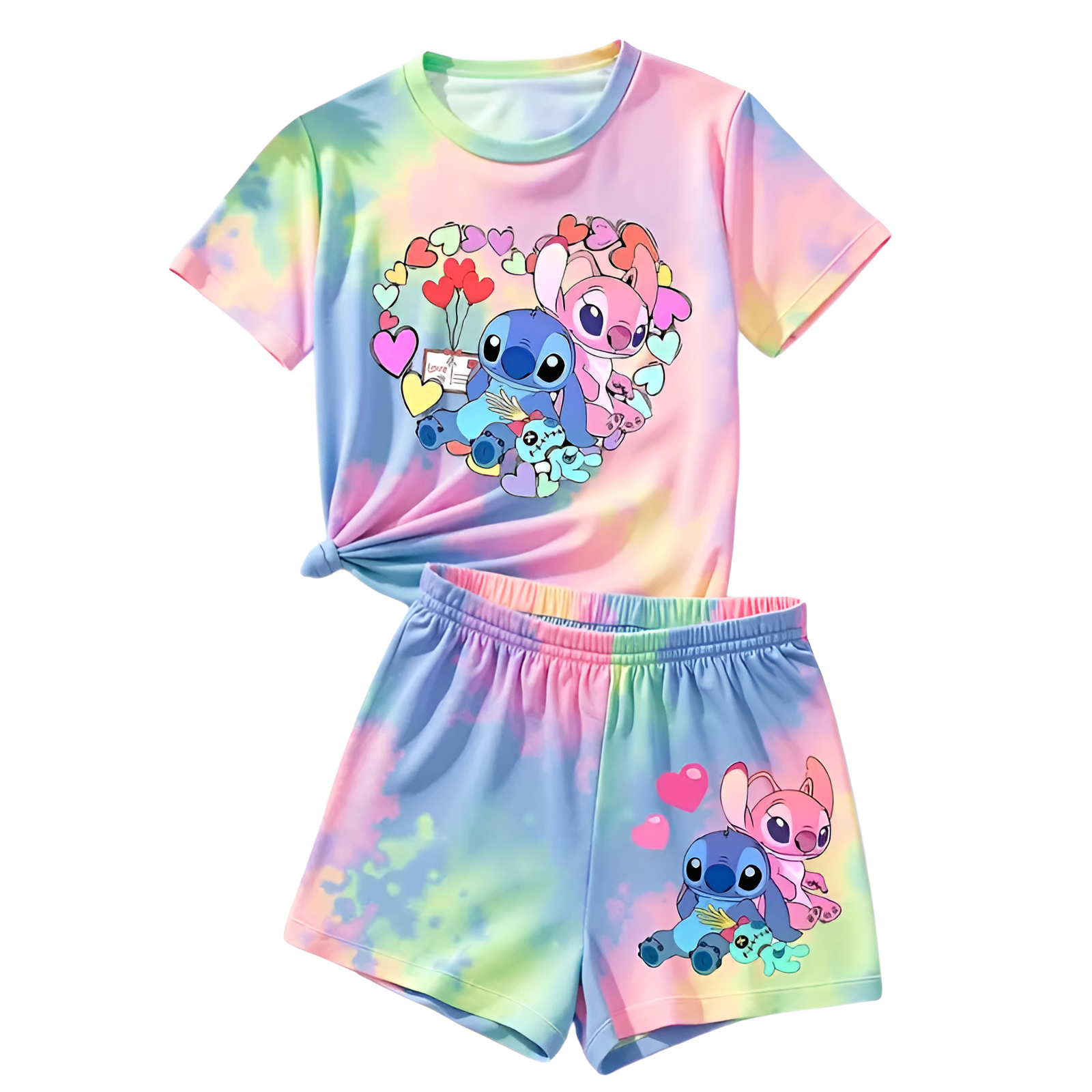 2 Pieces Cartoon Printed T Shirt And Short Set For Kids