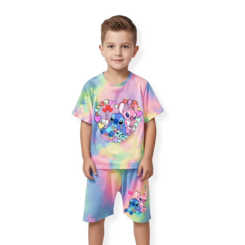 2 Pieces Cartoon Printed T Shirt And Short Set For Kids