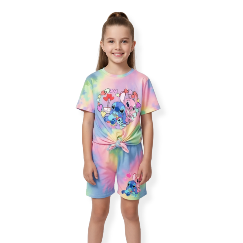 2 Pieces Cartoon Printed T Shirt And Short Set For Kids
