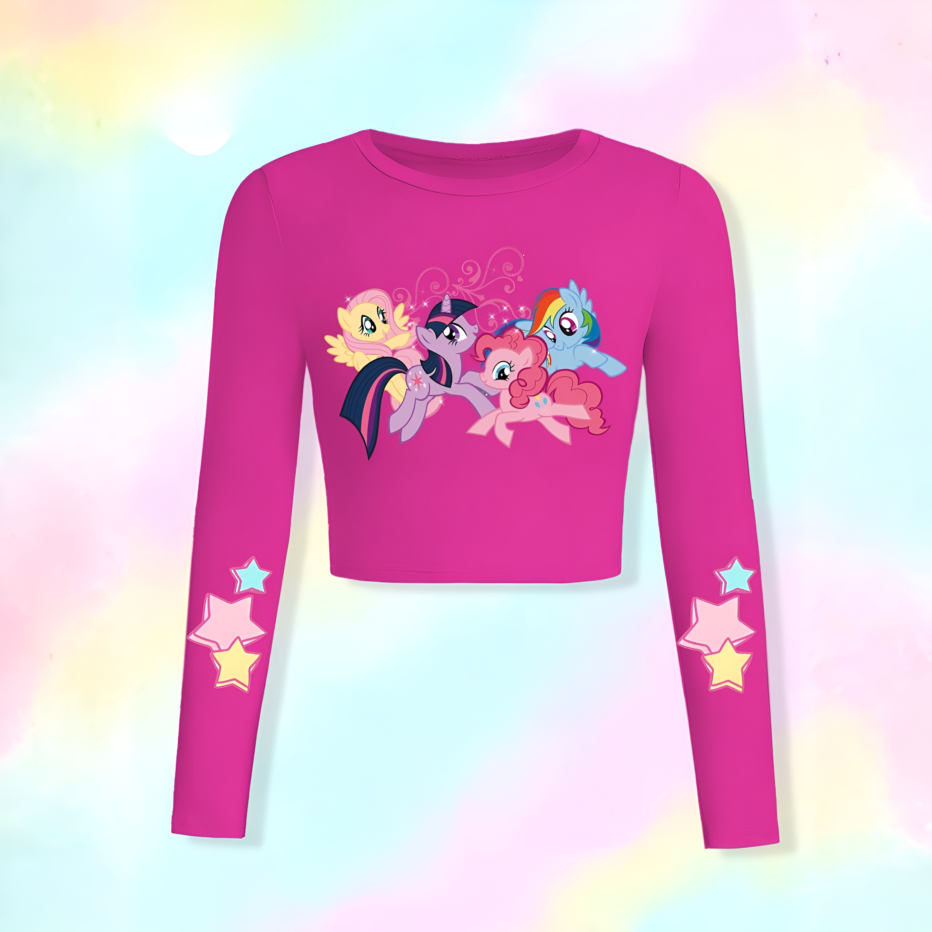 My Little Pony Pinkie Pie Long Sleeve Crop Top With Star Design For Girls
