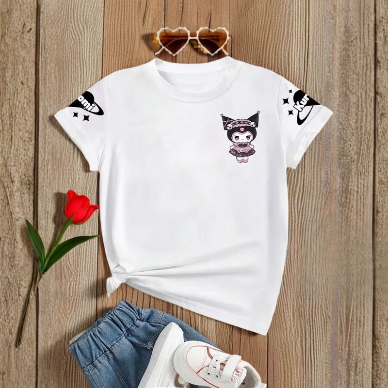 Kuromi Cartoon Printed Short Sleeves T Shirt For Girls
