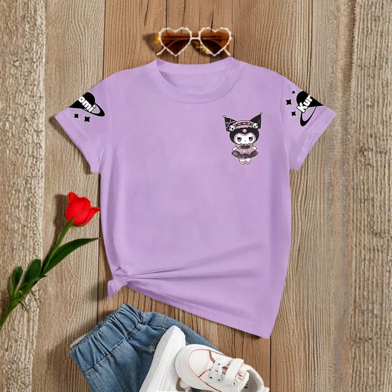 Kuromi Cartoon Printed Short Sleeves T Shirt For Girls