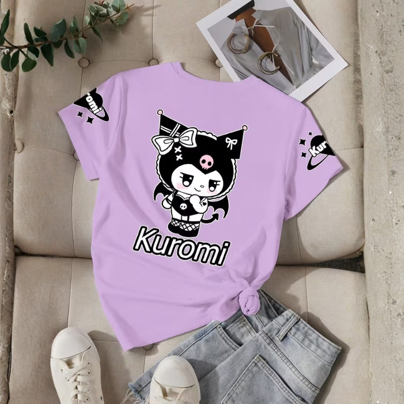 Kuromi Cartoon Printed Short Sleeves T Shirt For Girls