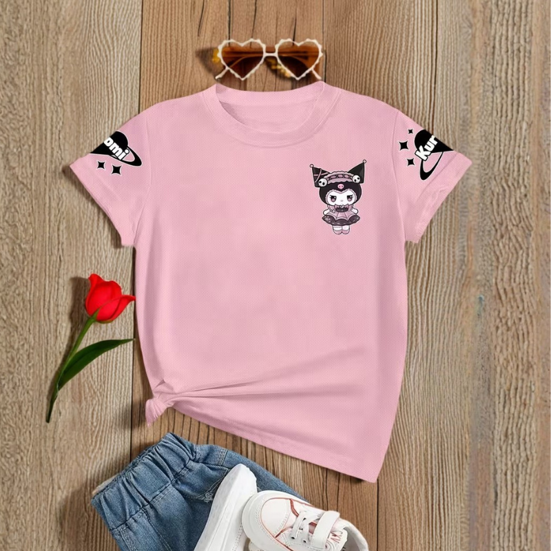 Kuromi Cartoon Printed Short Sleeves T Shirt For Girls