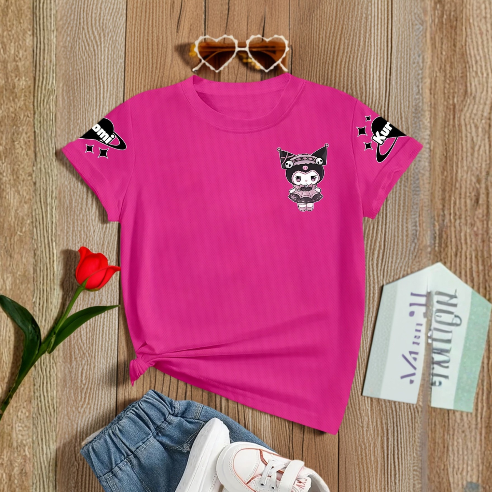 Kuromi Cartoon Printed Short Sleeves T Shirt For Girls