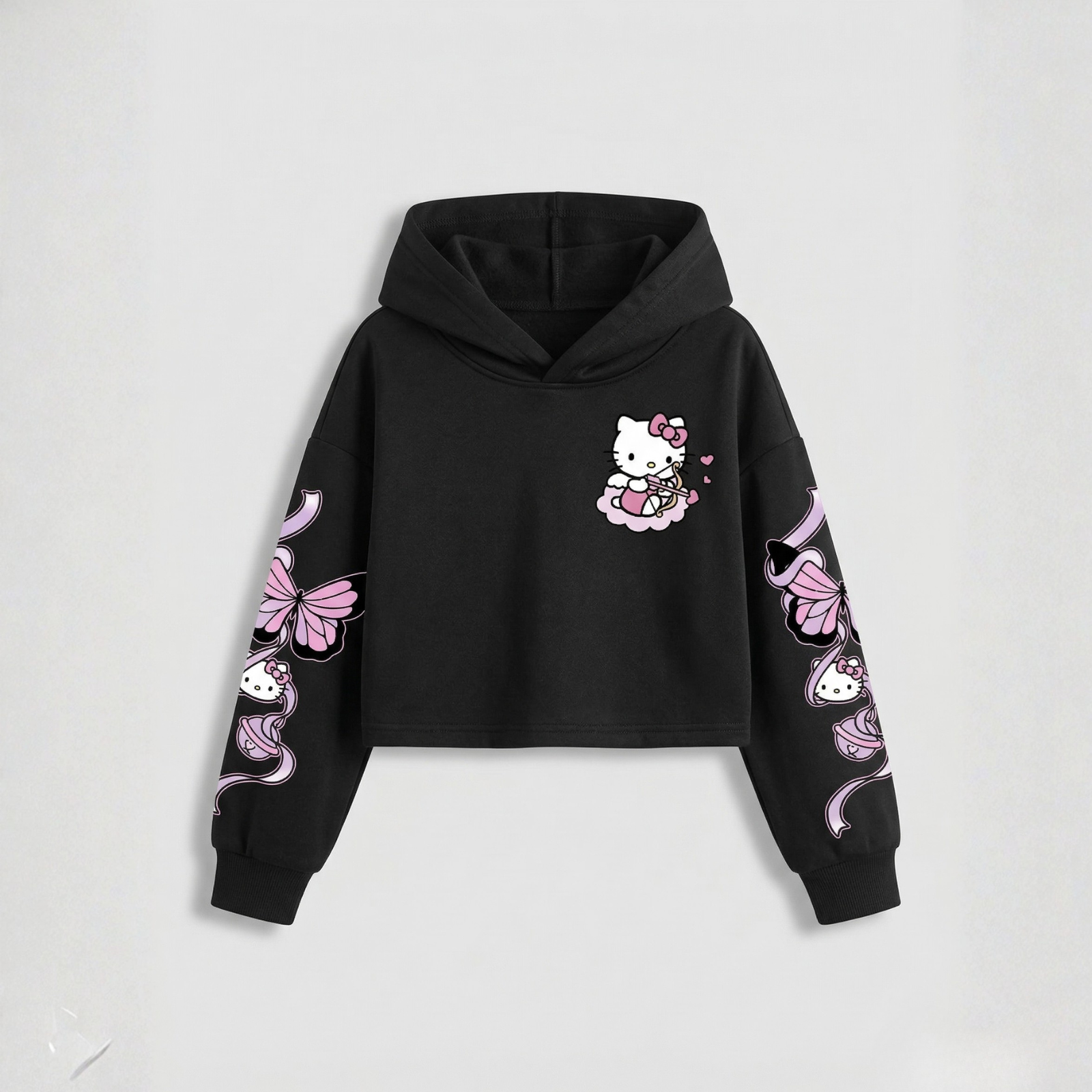 Hello Kitty Cartoon Print Hooded Sweatshirt For Girls