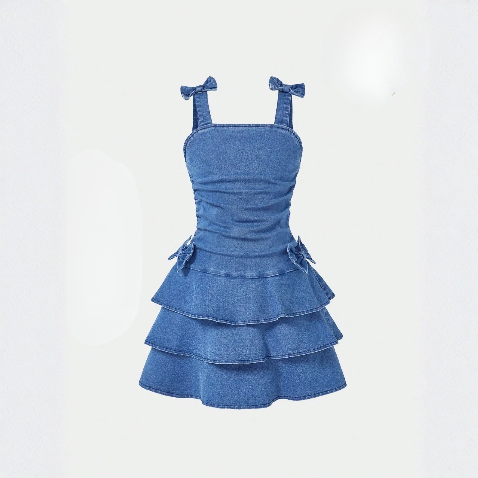 Girls Denim Ruffle Strap Summer Dress