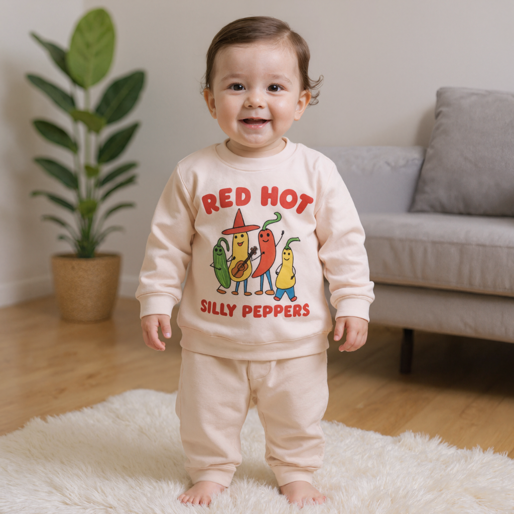 Red Hot Silly Peppers Baby 2 Piece Beige Set