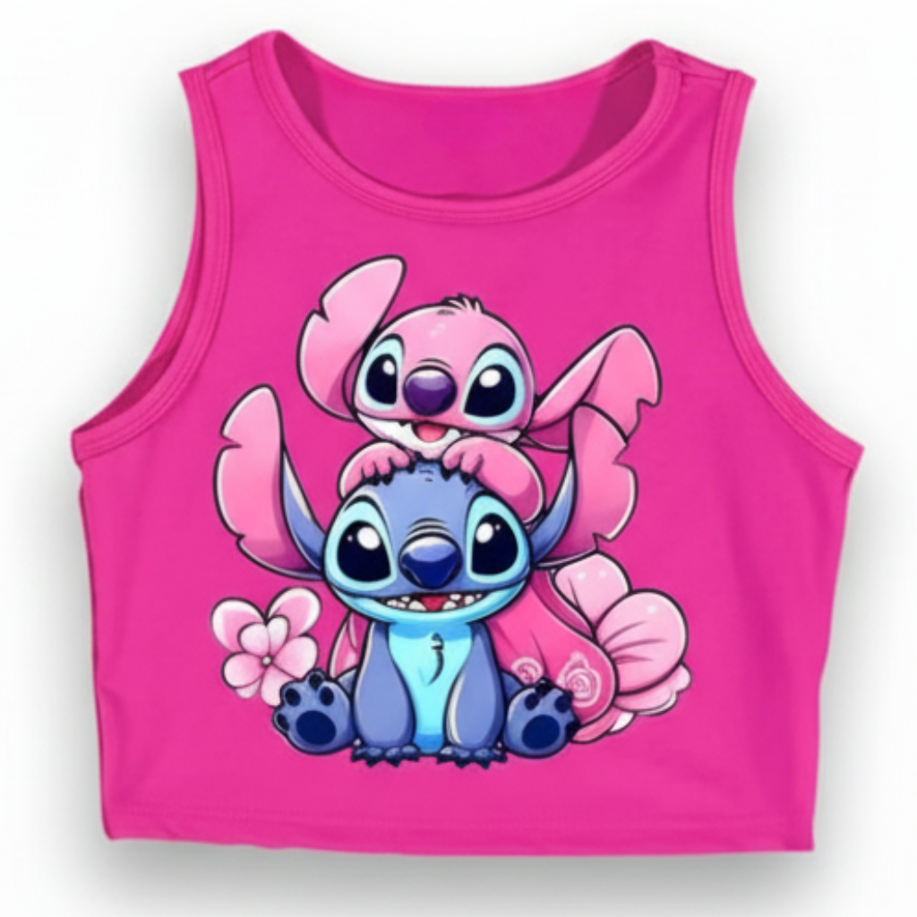Girls Sleeveless Summer Outfit with Cartoon Printed Tank Top