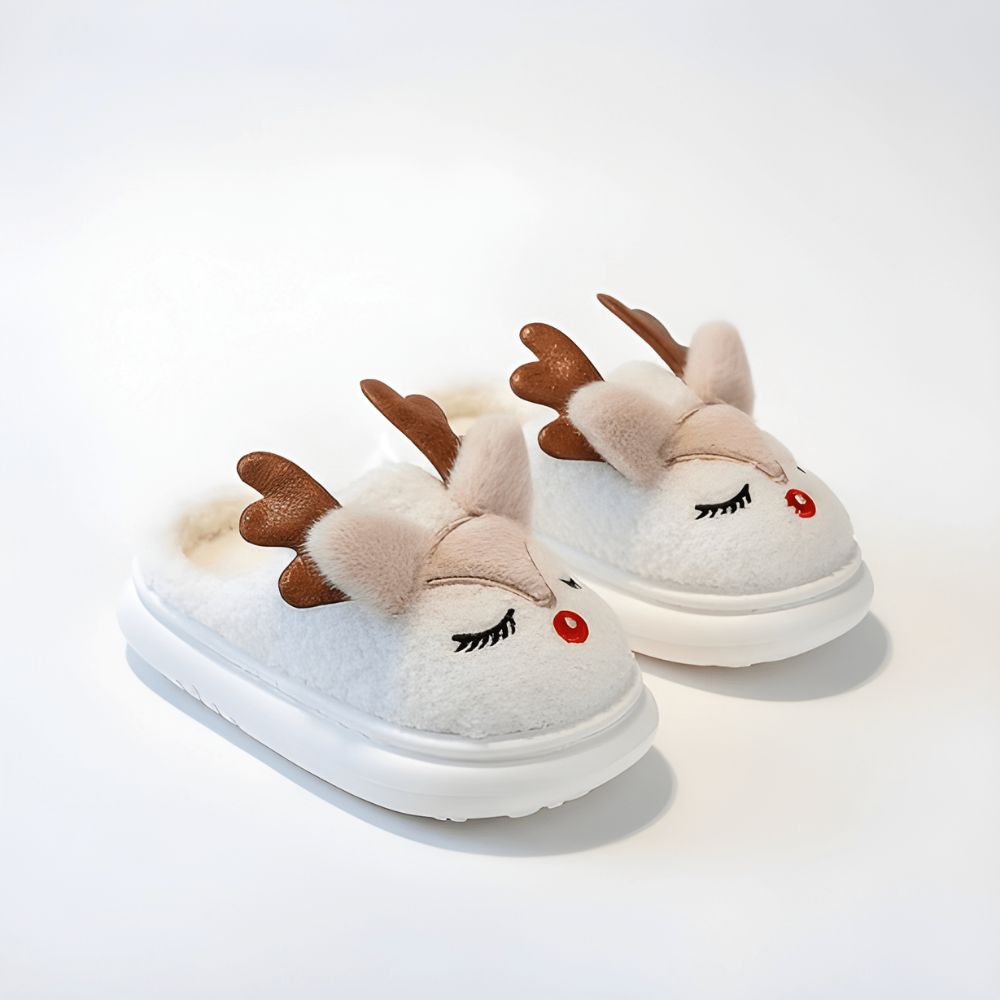 Reindeer Plush Slip On Slippers For Kids With Cozy Winter Design