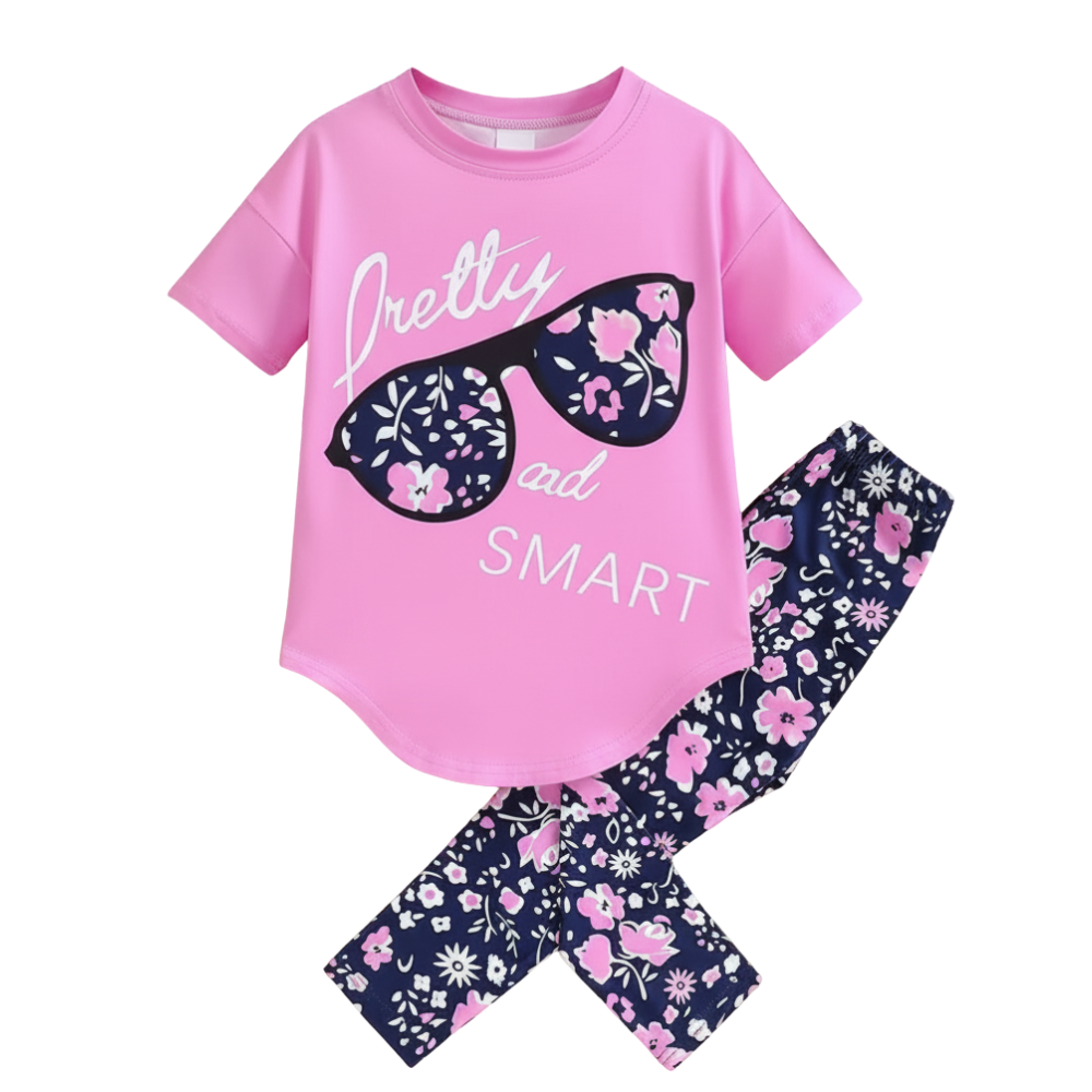 Girls Slogan T Shirt And Floral Bottoms Set For Summer