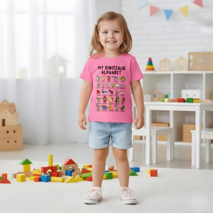 Dinosaur Graphic Print Short Sleeve T Shirt For Girls 
