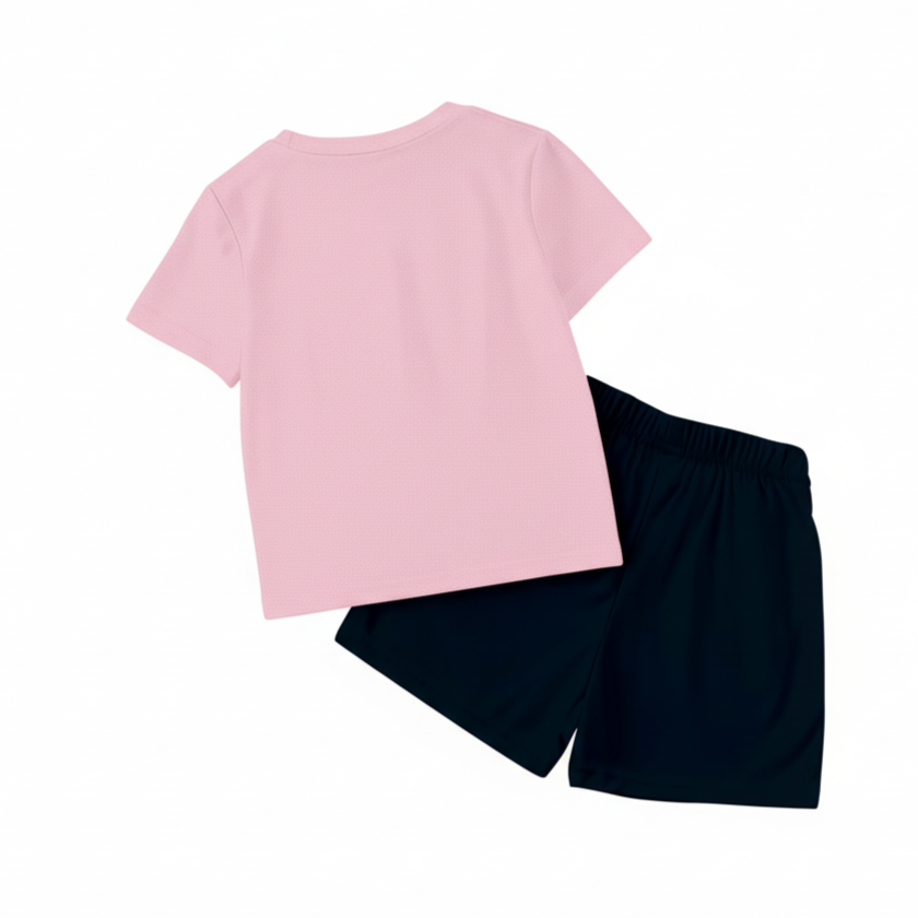 Hello Kitty Graphic Themed Mesh T Shirt And Shorts Outfit Set For Girls
