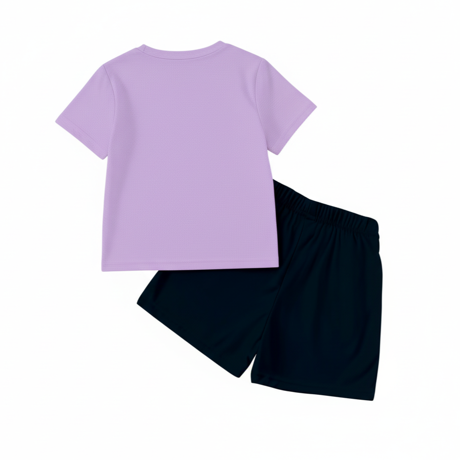 Hello Kitty Graphic Themed Mesh T Shirt And Shorts Outfit Set For Girls