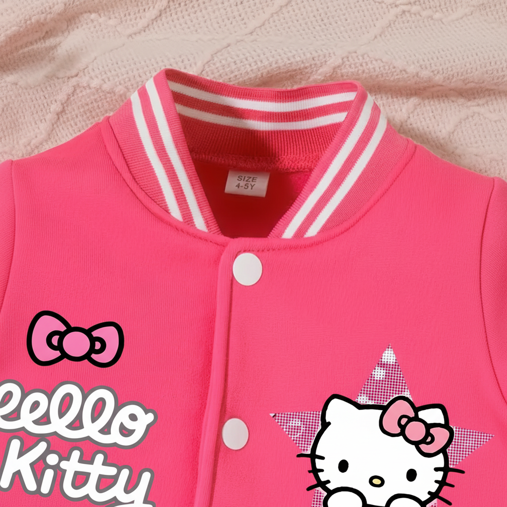 Customized Baseball Jacket With Hello Kitty Print Design For Girls 