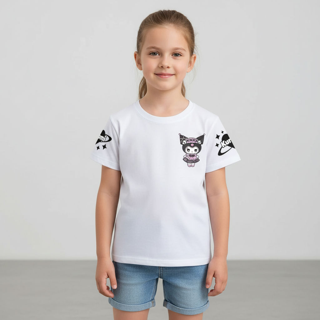 Kuromi Cartoon Printed Short Sleeves T Shirt For Girls