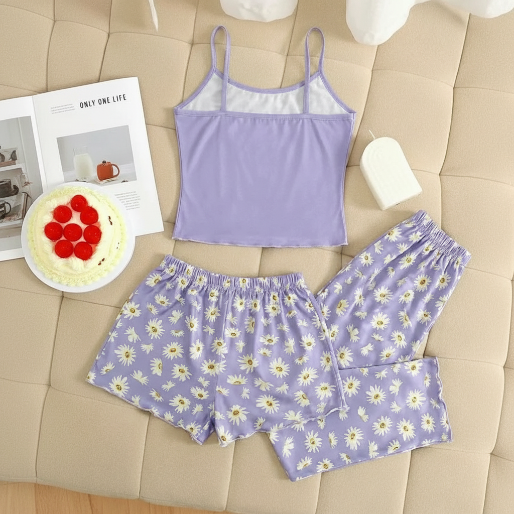 3 Pieces Knit Loungewear Set With Camisole And Pants For Girls