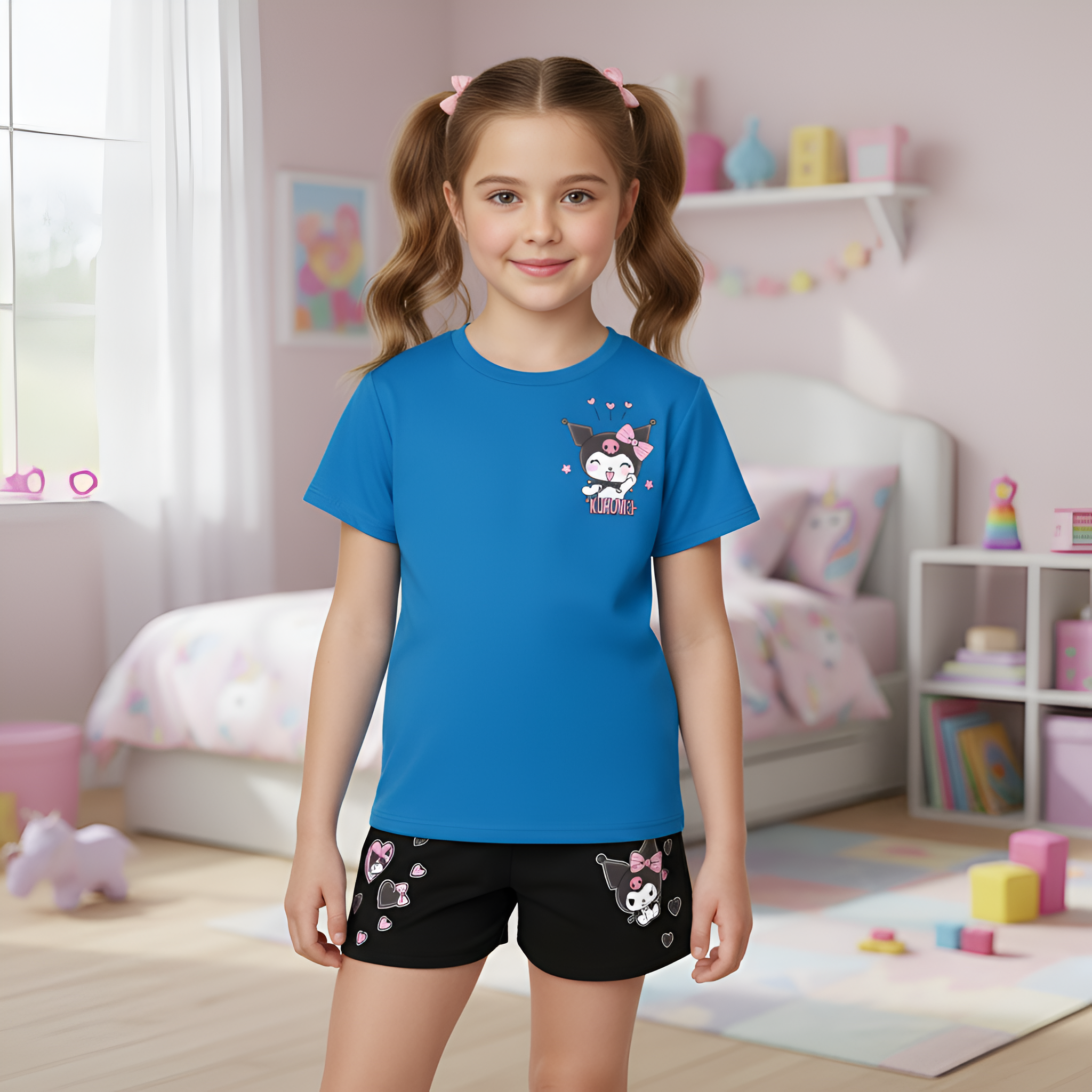 Kuromi Design Printed Soft And Comfortable 2 Piece Set For Girls