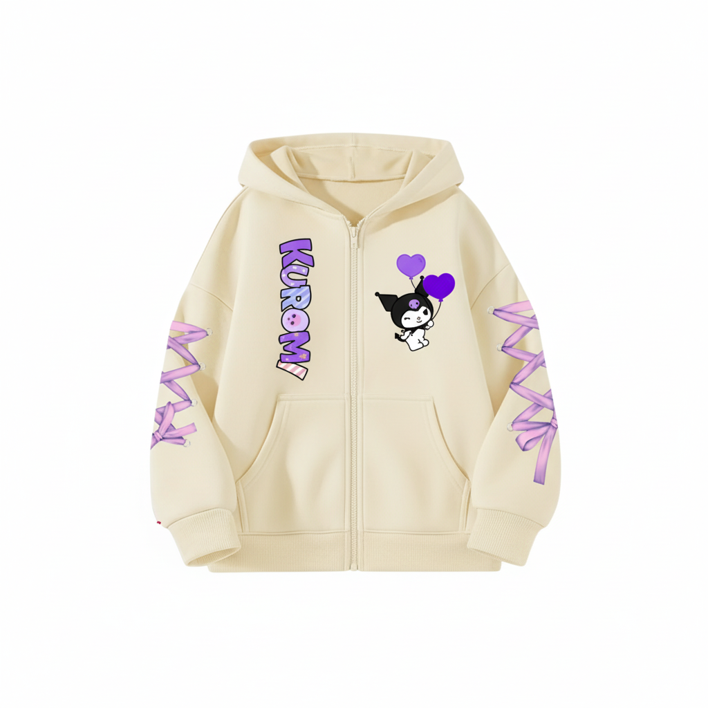 Personalised Kuromi Cartoon Themed Double Side Print Pullover Hoodie For Girls