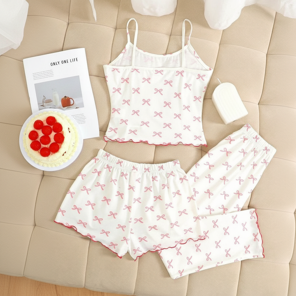 3 Pieces Knit Loungewear Set With Camisole And Pants For Girls