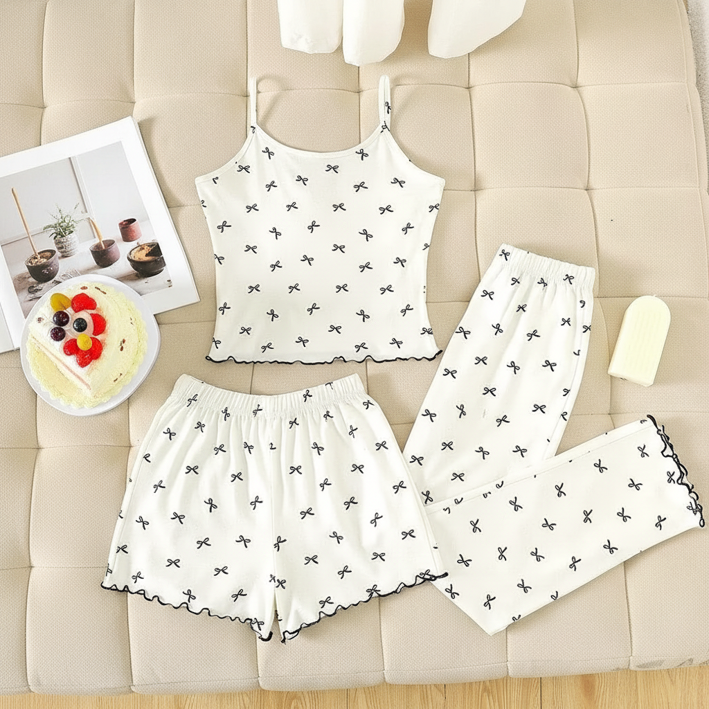 3 Pieces Knit Loungewear Set With Camisole And Pants For Girls