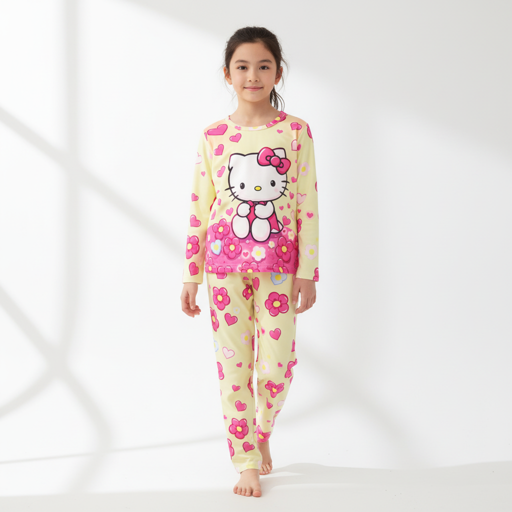 Cartoon Print Long Sleeve Top With Pants Set