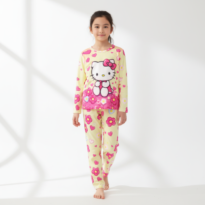 Cartoon Print Long Sleeve Top With Pants Set