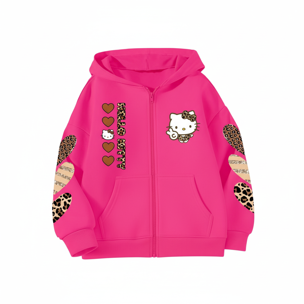 Custom Hello Kitty Sanrio Leopard Print Zip Hoodie