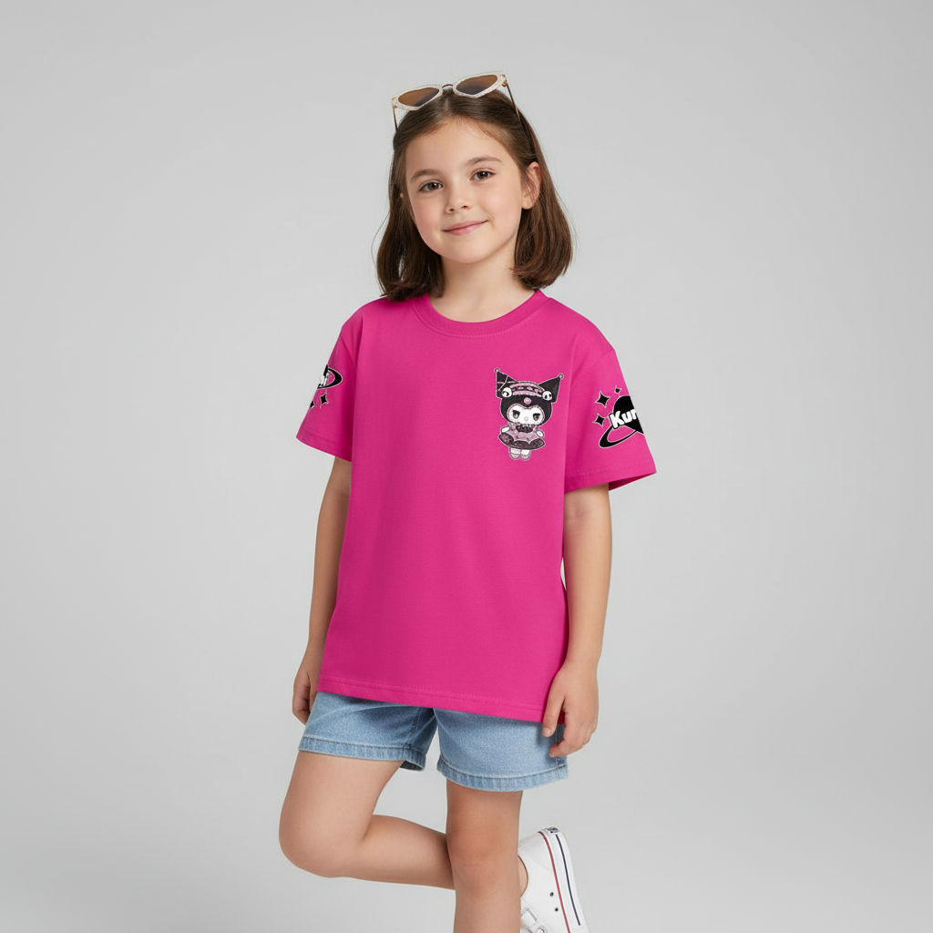 Kuromi Cartoon Printed Short Sleeves T Shirt For Girls