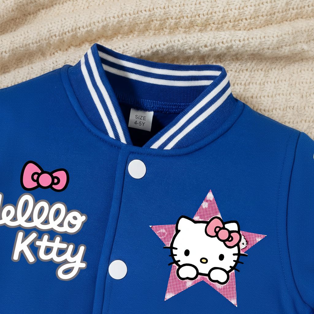 Customized Baseball Jacket With Hello Kitty Print Design For Girls 