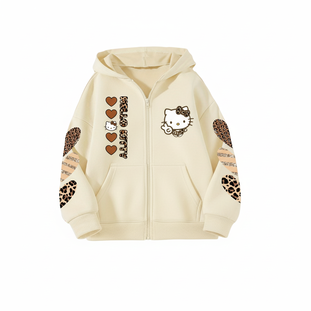 Custom Hello Kitty Sanrio Leopard Print Zip Hoodie
