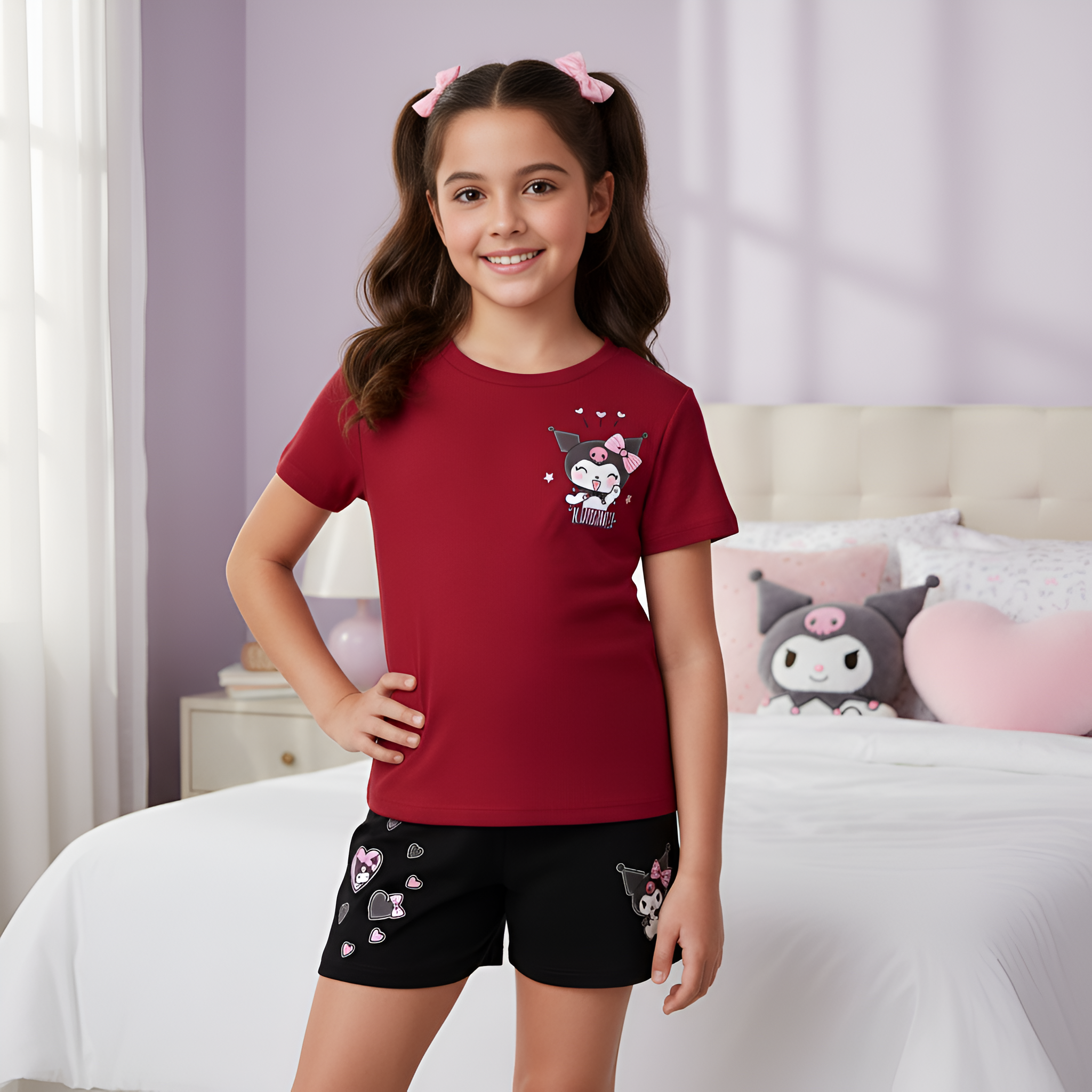 Kuromi Design Printed Soft And Comfortable 2 Piece Set For Girls