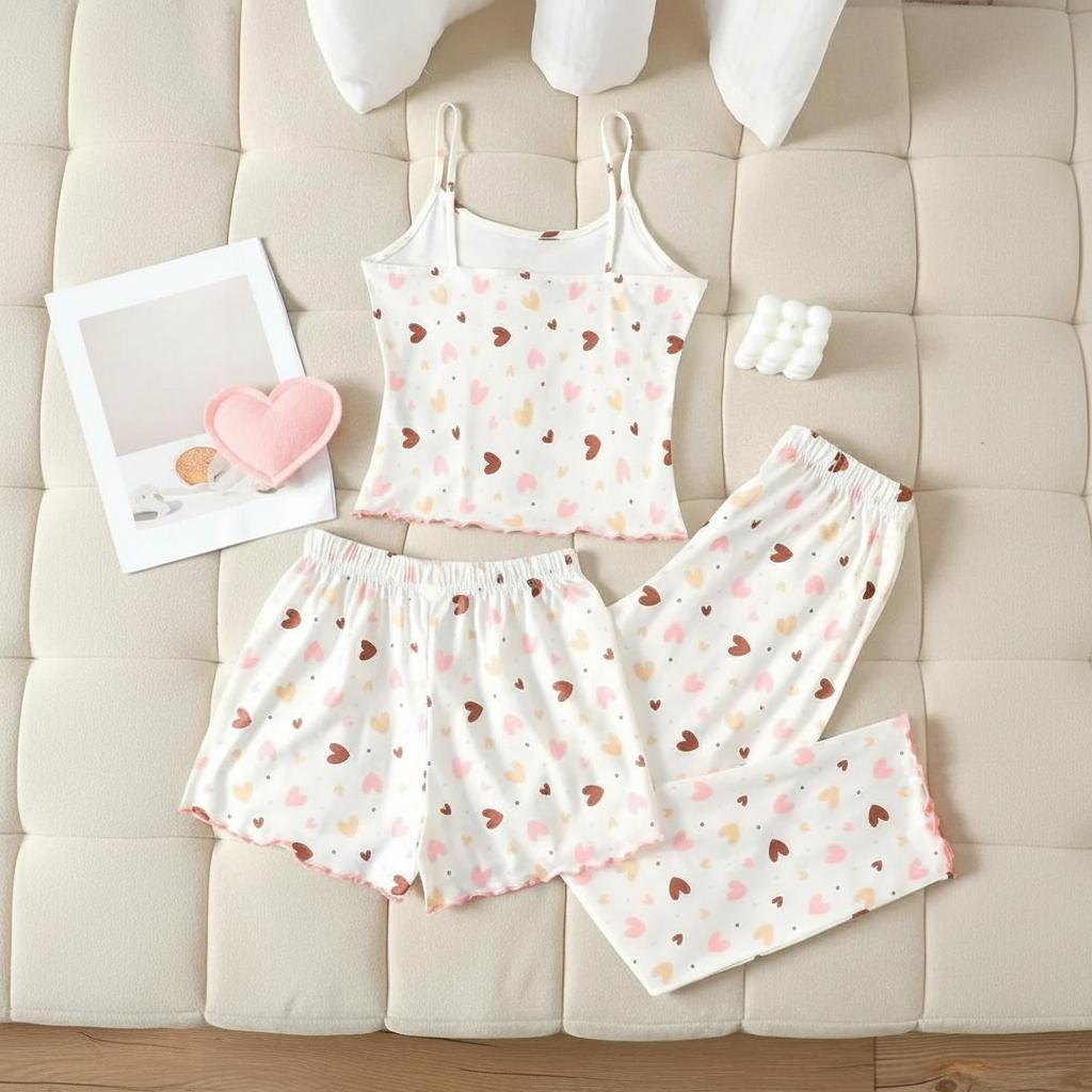 3 Pieces Knit Loungewear Set With Camisole And Pants For Girls