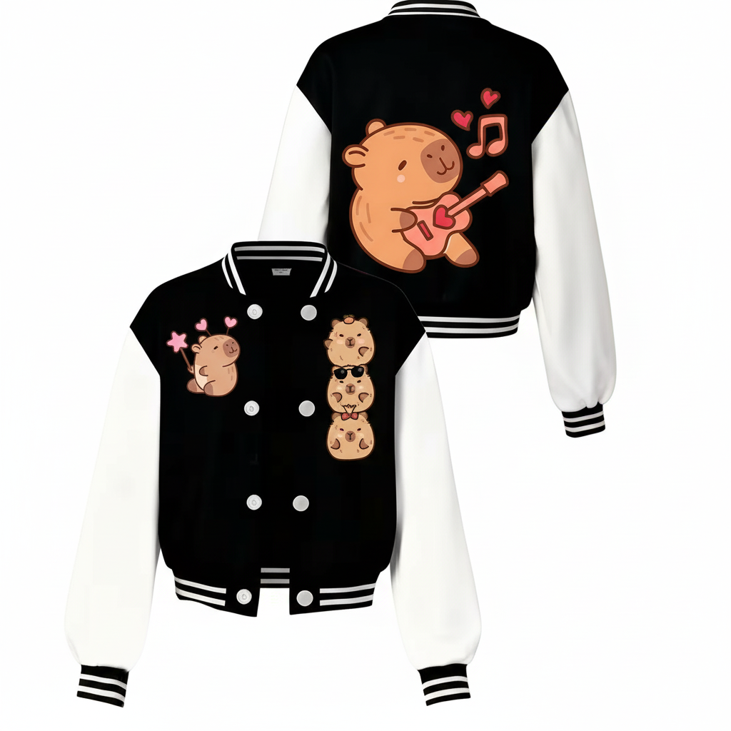 Stylish Capybara Themed Girls Baseball Jacket For Everyday Wear